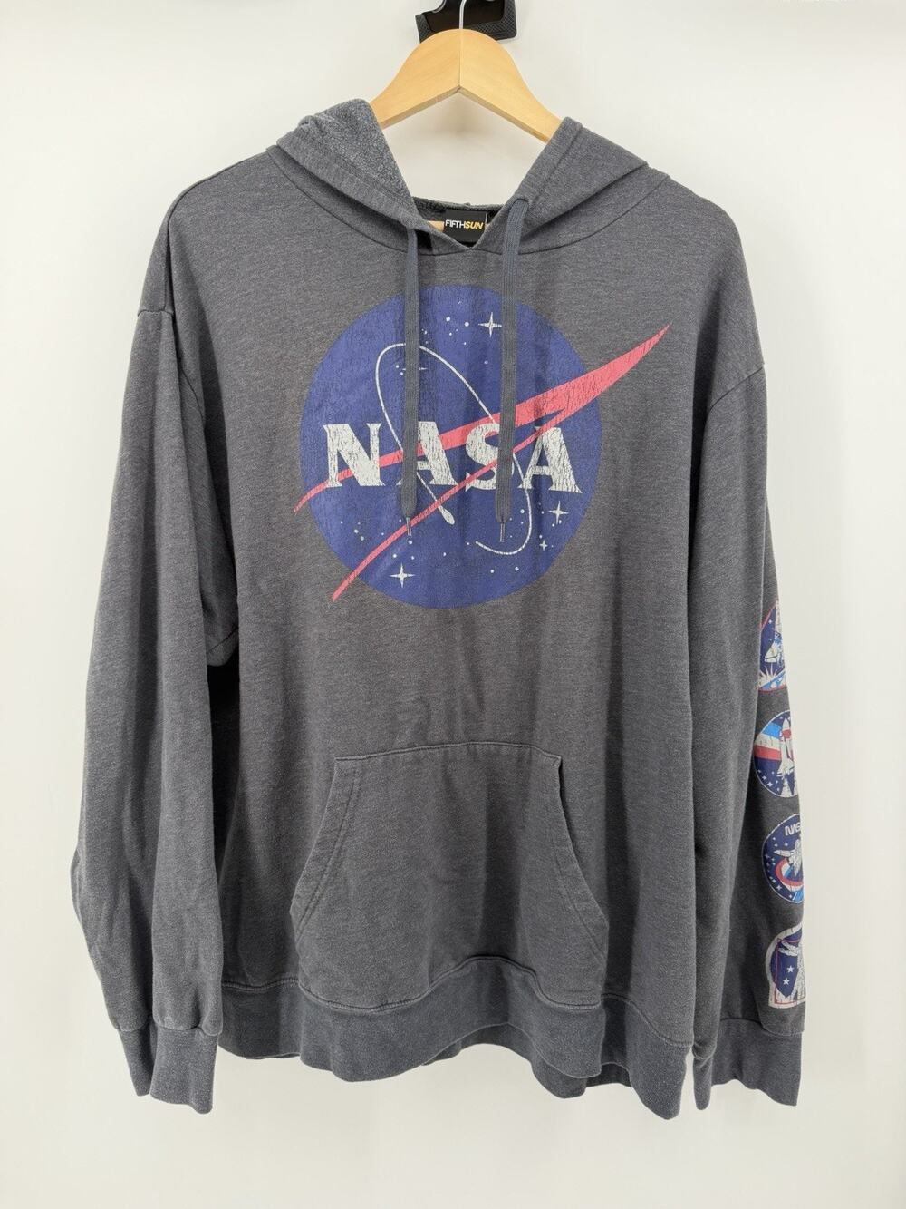 NASA Fifth Sun Hoodie XL Gray Space Logo Graphic Sleeve Print Pullover